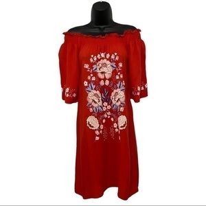 Chelsea & Violet Red Floral Painted Half Sleeve Tunic Top/Mini Dress Size XS